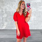 Women's Puff Short Sleeve V Neck Mini Dress