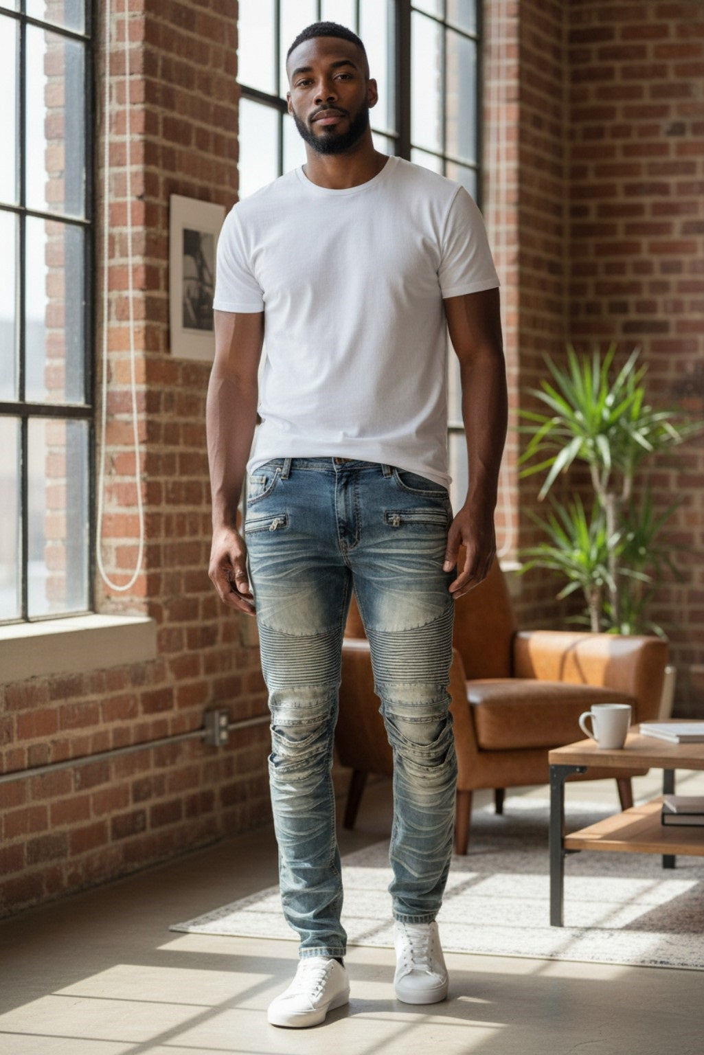 Men Creased Skinny Fit Biker Denim Jeans