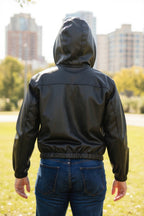 Womens Faux leather hoodie jacket