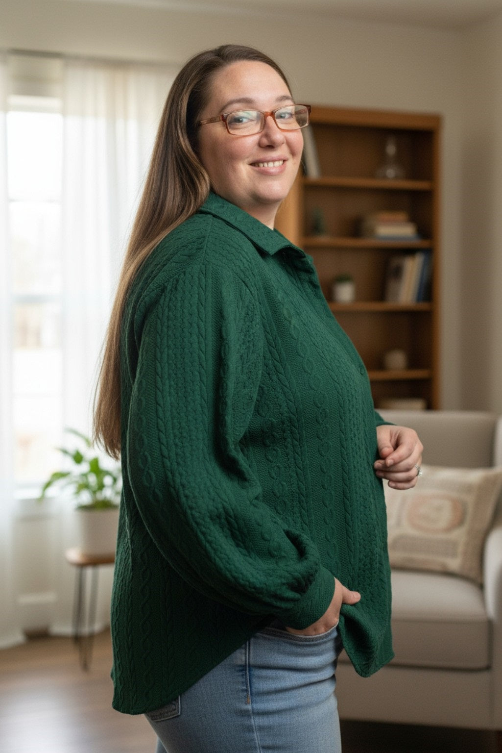 Women's Cable Texture Long Sleeve Shacket