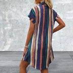 Short Sleeve Striped Button Front Shirt Dress