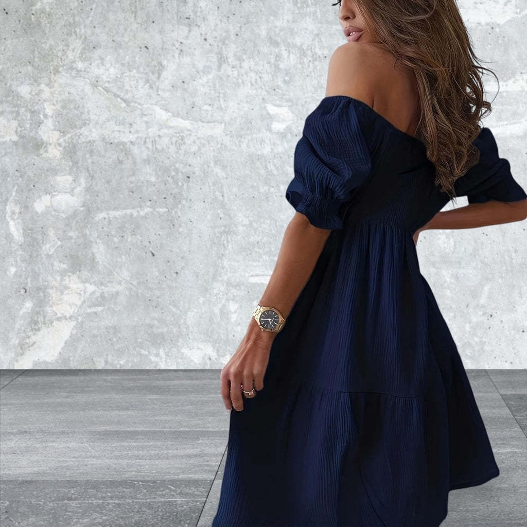 Ruffled Off-Shoulder Short Sleeve Dress