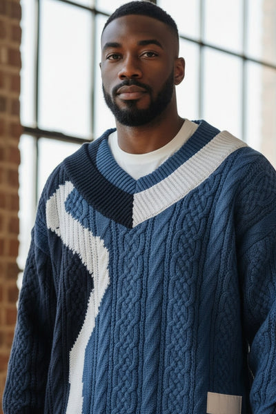 Men's Color Block V-Neck Knit Sweater