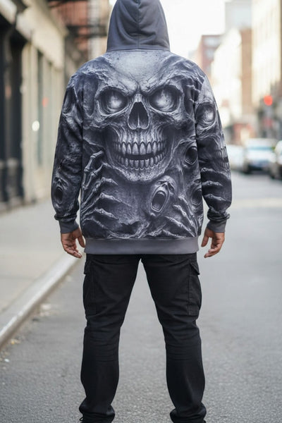 Men's Long Sleeve Lightweight Polyester Skull Hoodie