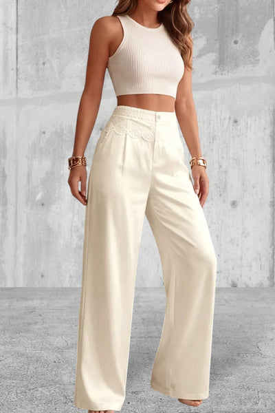 Lace Waist Wide Leg Pants