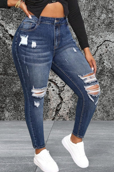 Plus Size Women Distressed Pocket Skinny Jeans