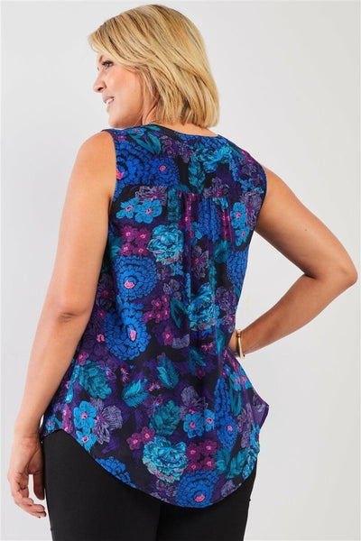 Plus Size Floral Print Sleeveless Button Front top