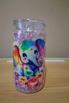 Tumbler with a colorful elephant design 