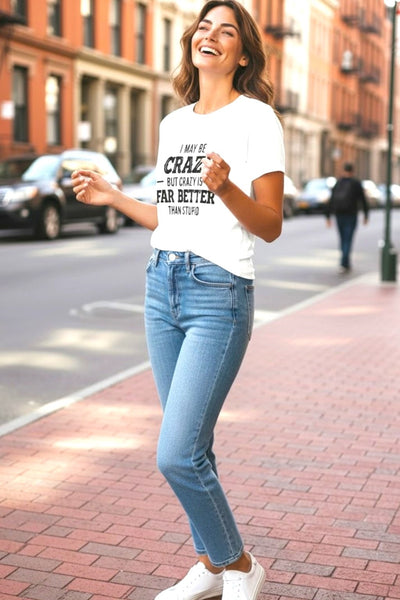 Women's Short Sleeve White Graphic Top