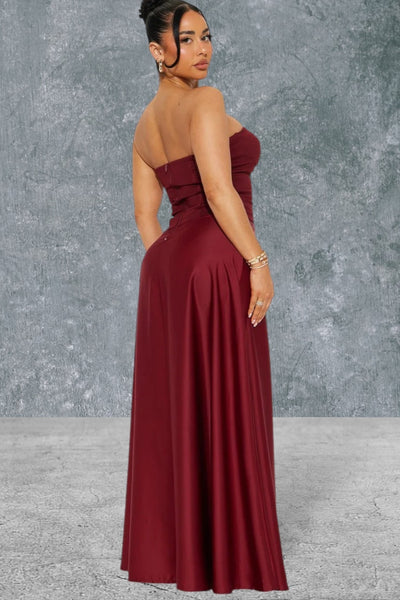 Strapless Satin Maxi Evening Dress