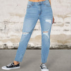 Women's junior high rise touch of stretch denim ripped jeans