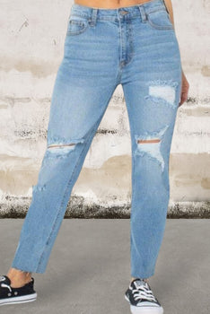 Women's junior high rise touch of stretch denim ripped jeans