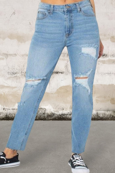 Women's junior high rise touch of stretch denim ripped jeans