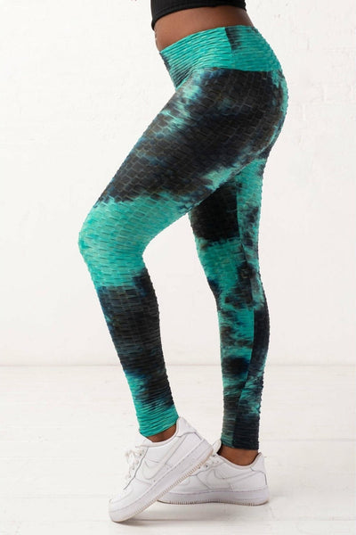 Aqua Honeycomb Waffle Knit Leggings