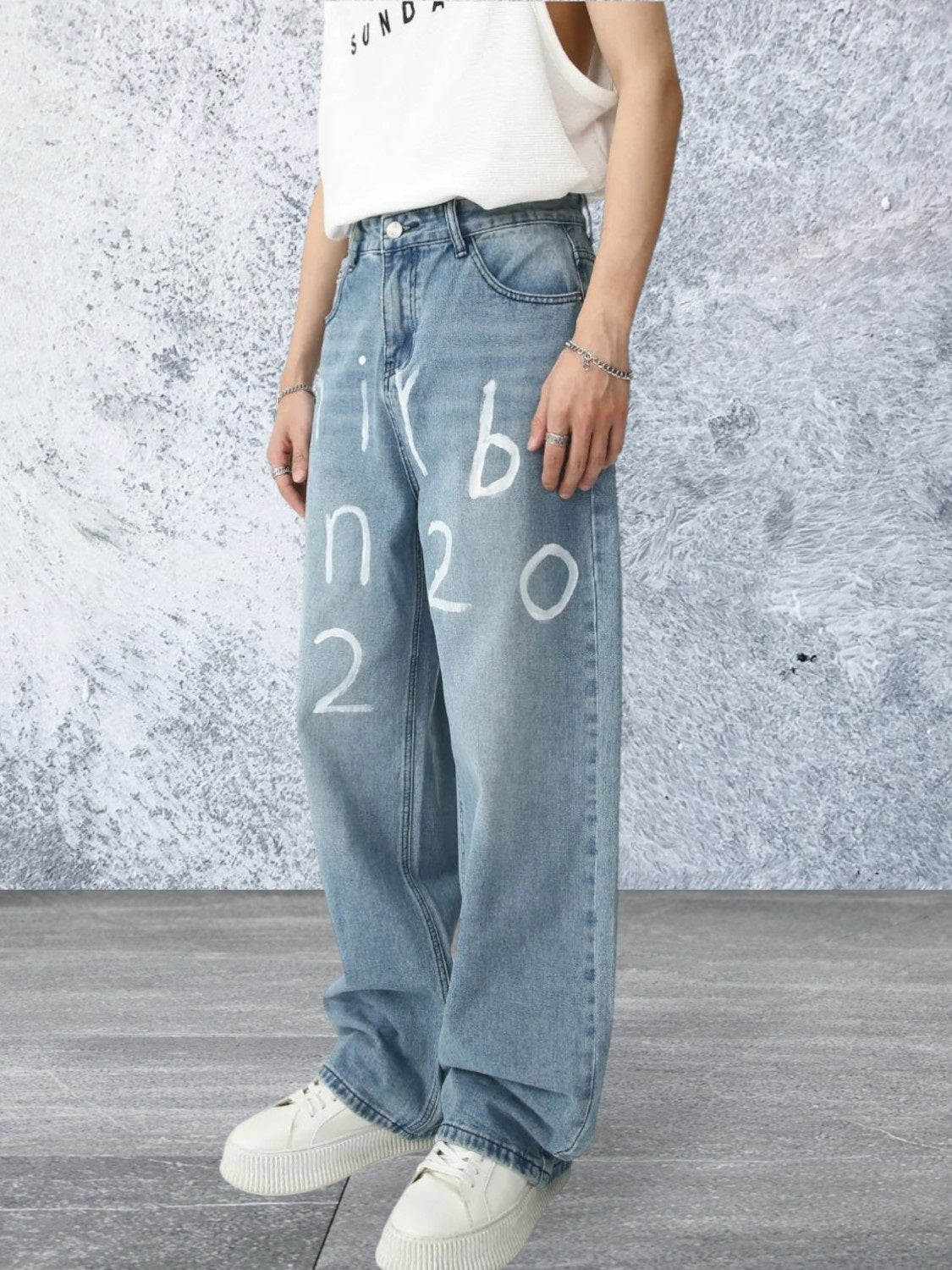 Men's Graffiti Wide Leg Jeans