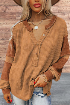 Long Sleeve Exposed Seam Waffle Knit Top