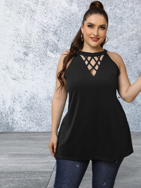 Plus Size Halter Neck Cutout Sleeveless Dress