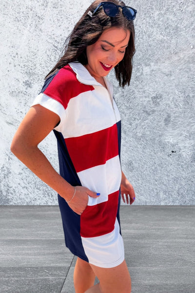 Short Sleeve Zip up Collared Mini Dress