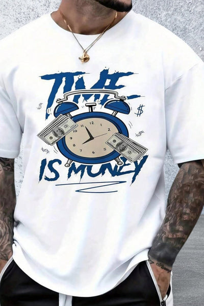 Man's Crew Neck Time Is Money Print T-Shirt