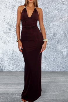 Sleeveless Halter Neck Maxi Summer Dress