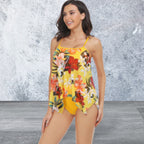 Sleeveless Strappy Floral Print Split Swimsuit Set