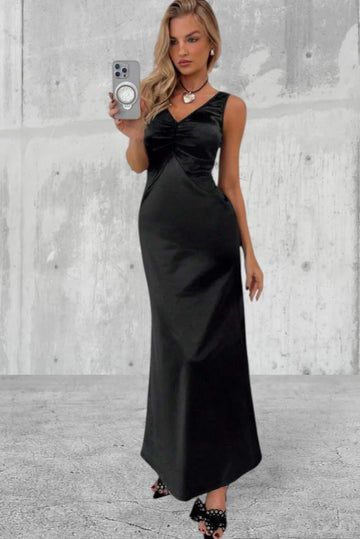 Sleeveless Long V-Neck Slim Fit Party Dress Black / XL