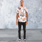 Men's Tropical Print Button Down Short Sleeve Shirt