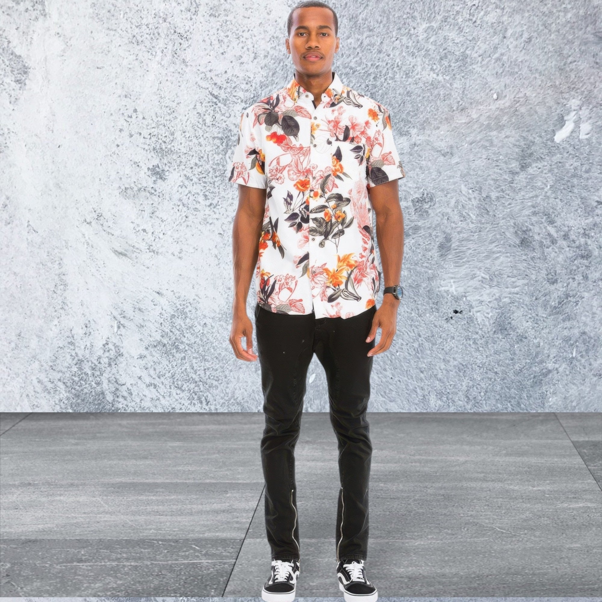Men's Tropical Print Button Down Short Sleeve Shirt