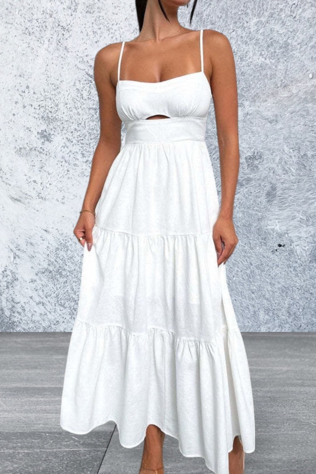 Cut-Out Tiered Dress with Spaghetti Straps