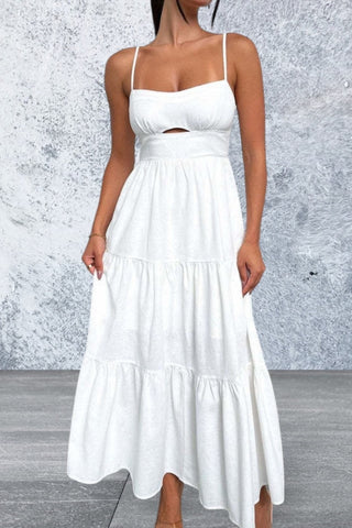 Cut-Out Tiered Dress with Spaghetti Straps