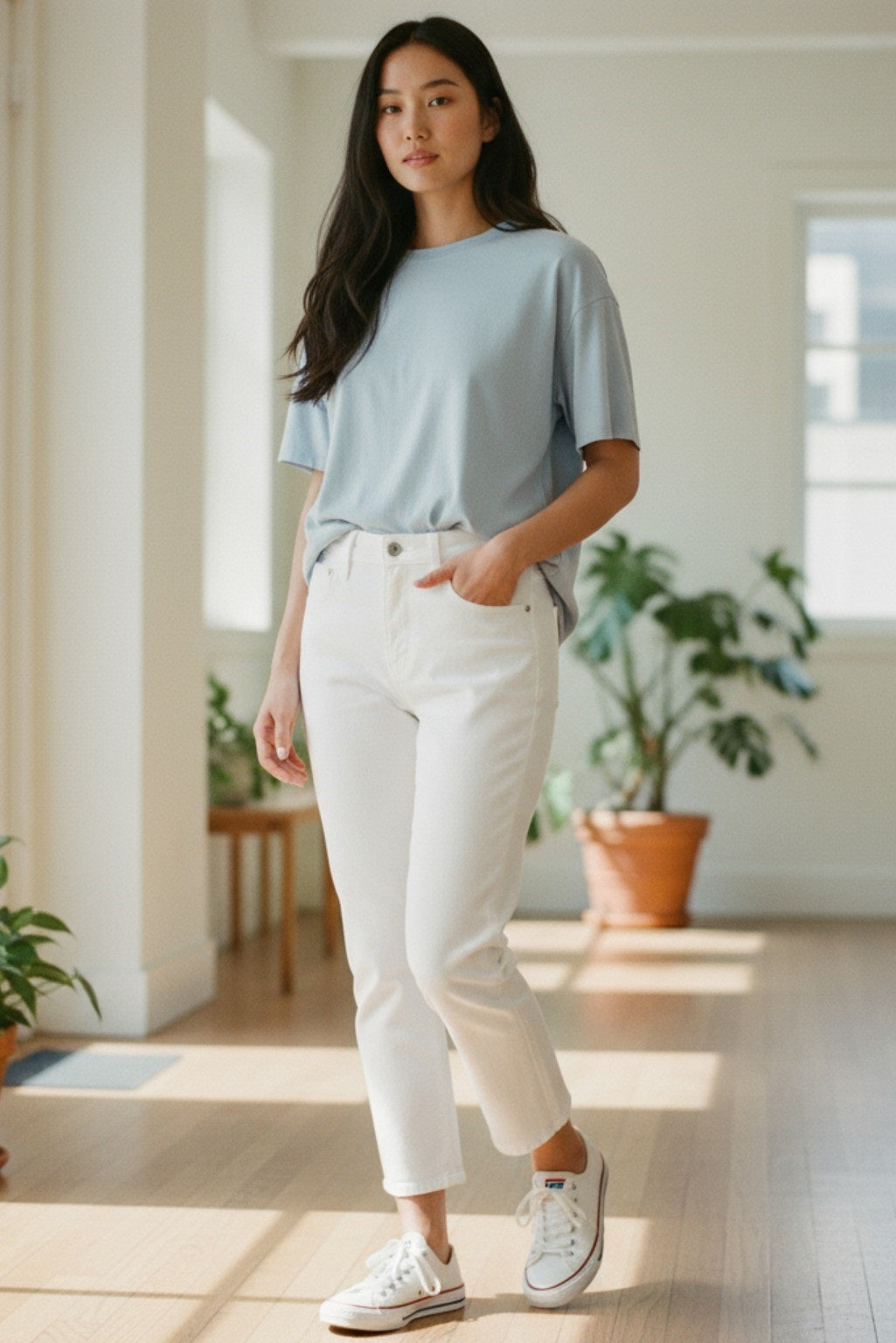 Womens white high rise straight leg jean