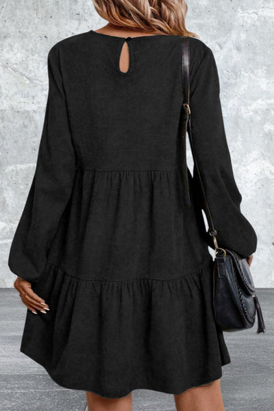 Women Lantern Sleeve Tiered Short Dress