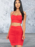 Ruched Crop Top And Skirt Sets