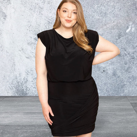 Plus Size Sleeveless Shirring Detaile Mini Dress