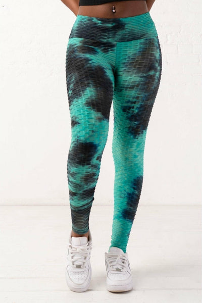 Aqua Honeycomb Waffle Knit Leggings
