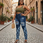 Dark wash high waist ripped skinny jeans