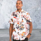 Men's Tropical Print Button Down Short Sleeve Shirt