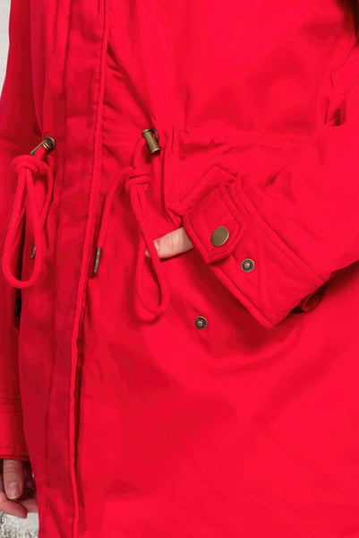 Red Fleece Lined Fur Hoodie  Jacket