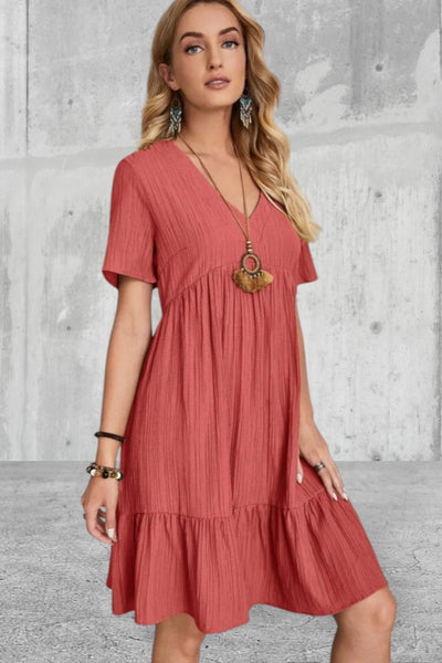 V-Neck Short Sleeve Summer Dress