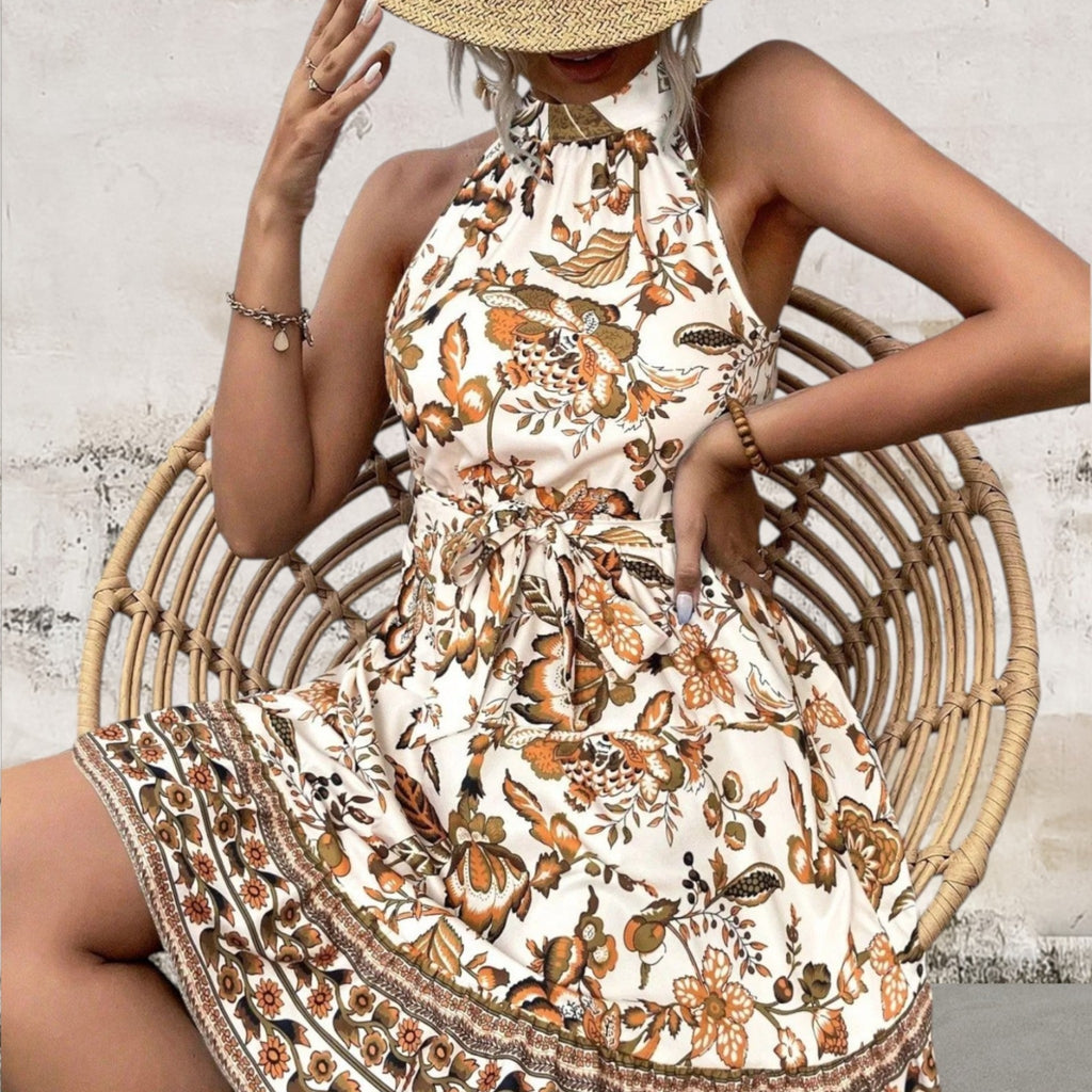 Floral Halter Neck Summer Mini Dress