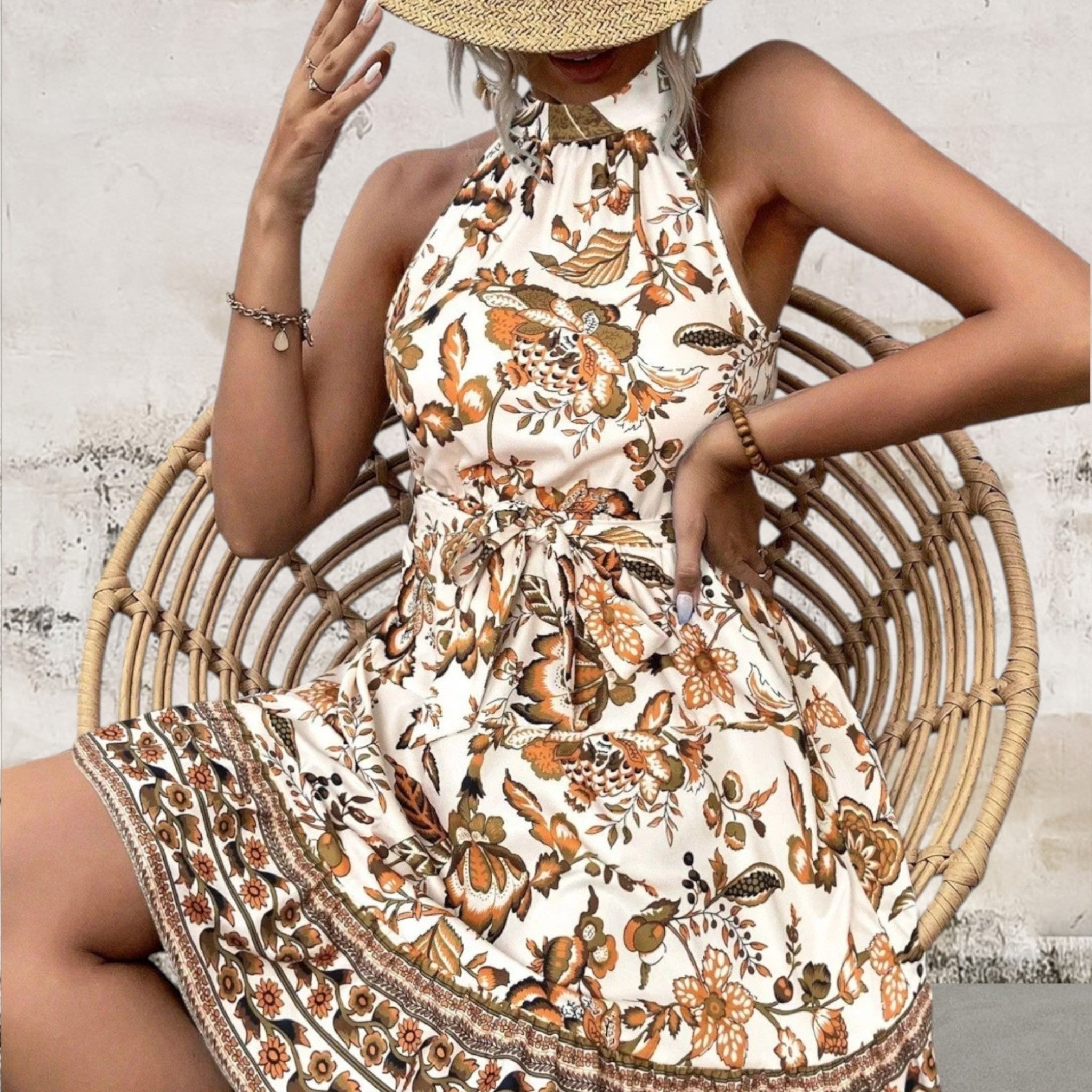 Floral Halter Neck Summer Mini Dress