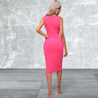 Sleeveless Drawstring Ruched Slit Dress