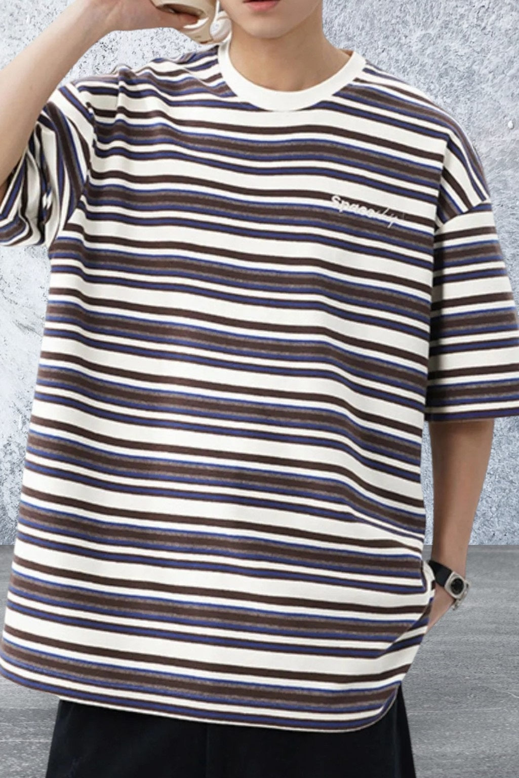 Men's Striped Round Neck Half Sleeve Top