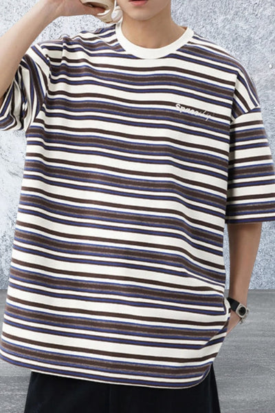 Men's Striped Round Neck Half Sleeve Top