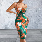 Crisscross Back Floral Print Bodycon Dress