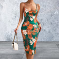 Crisscross Back Floral Print Bodycon Dress
