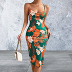 Crisscross Back Floral Print Bodycon Dress