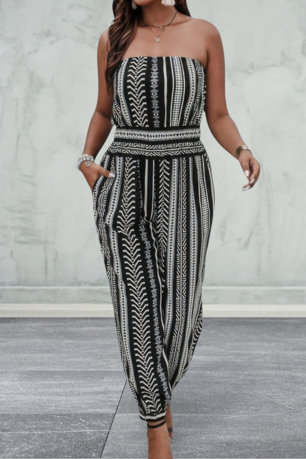 Plus Size Print Sleeveless Jumpsuit