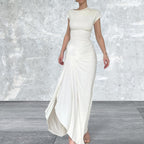 Cap Sleeve Ruched Slit Maxi Dress