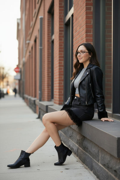 Plush Hem Mini Denim Skirt